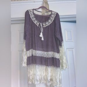 Dusty purple Long sleeve blouse with lace